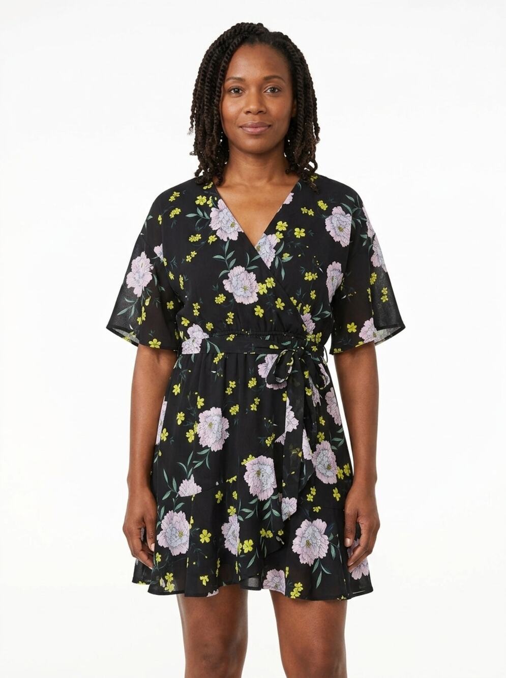 Cupcakes and Cashmere Floral Wrap Dress Short Sleeve V-Neck Women Size M